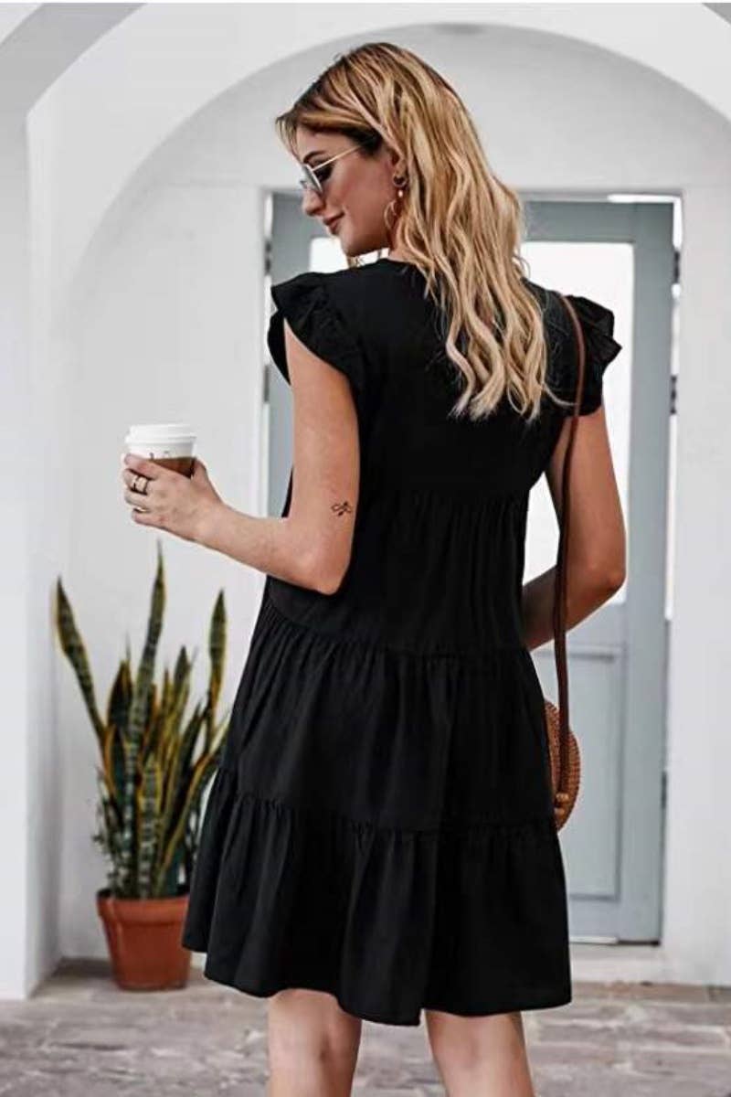 CWDSD4891_SUMMER CREW-NECK SHORT-SLEEVED CAKE DRESS