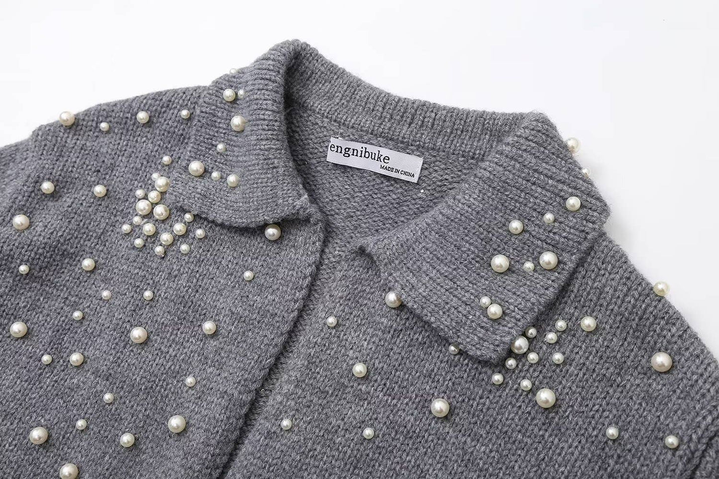 FASHION CASUAL NICHE DESIGN SENSE PEARL KNIT COAT