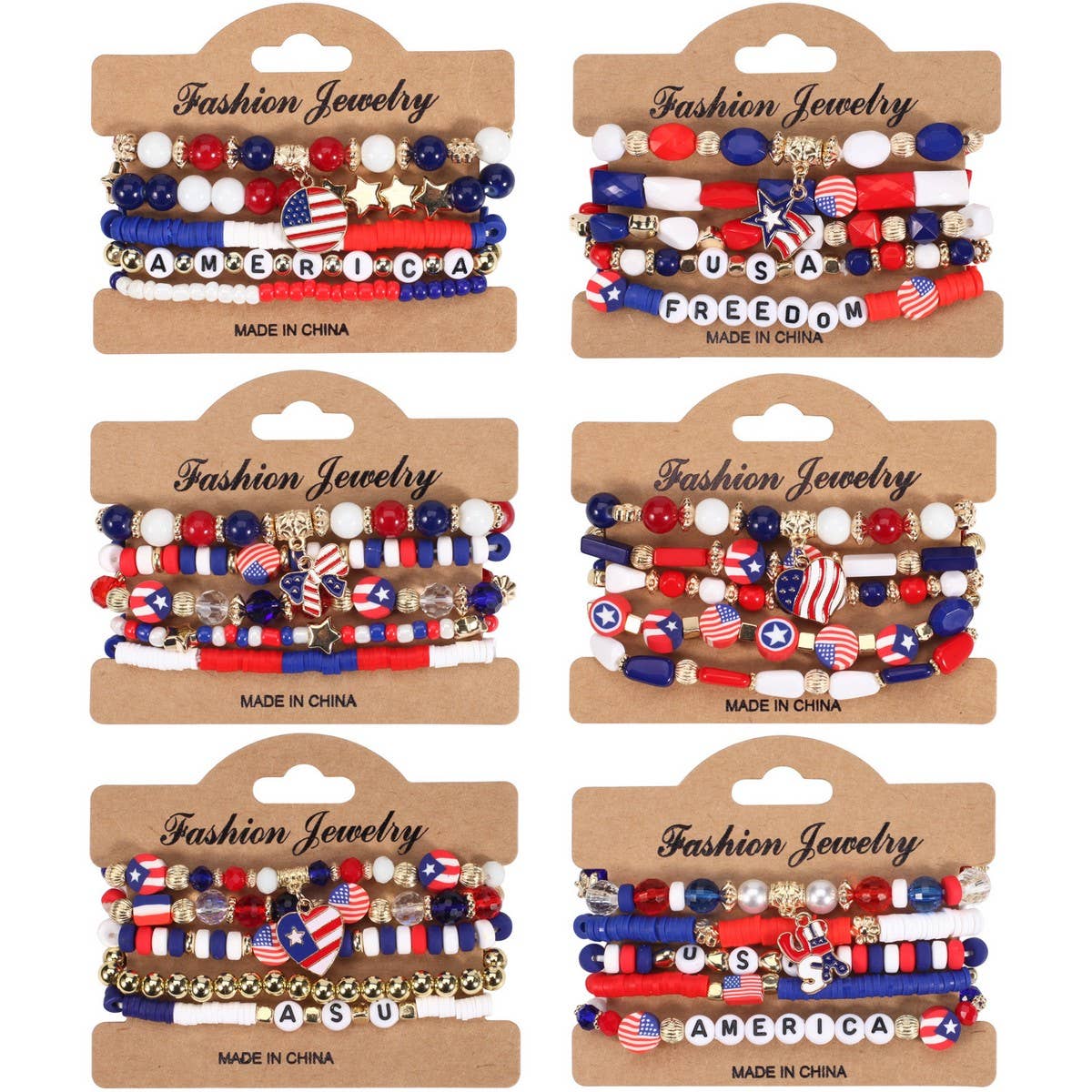 CWMM10463_USA FLAG RED WHITE BLUE BEADED BRACELET