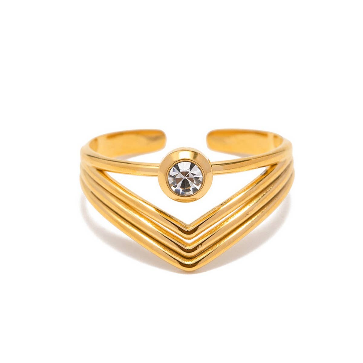 VINTAGE DIAMOND MULTI-LAYERED V-SHAPED RING