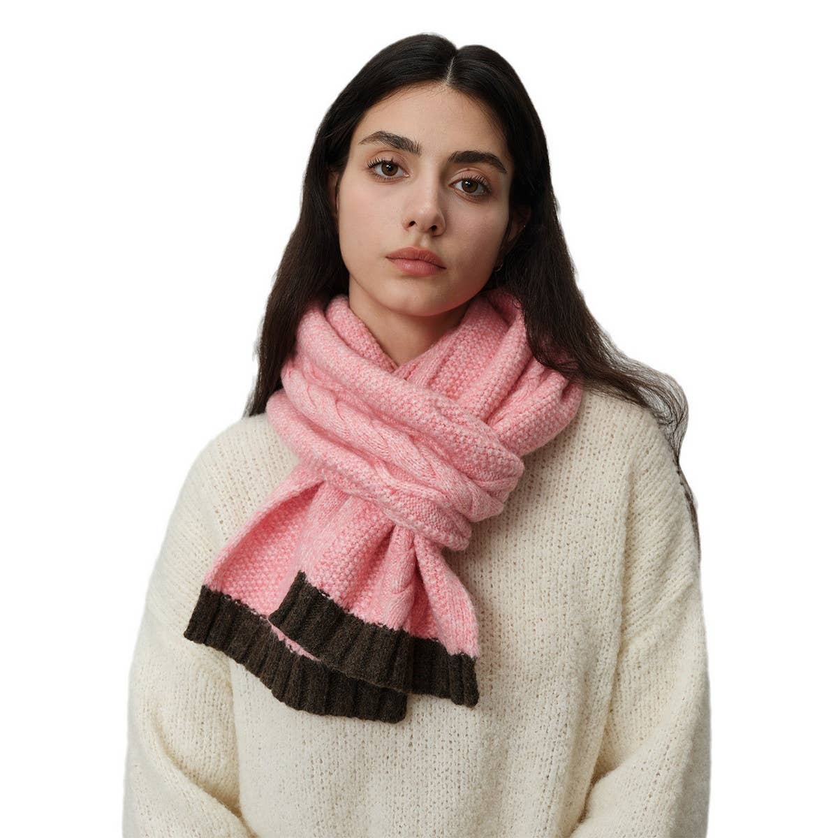 Twist Knit Wool Blend Scarf ? Cozy Two-Tone Wrap