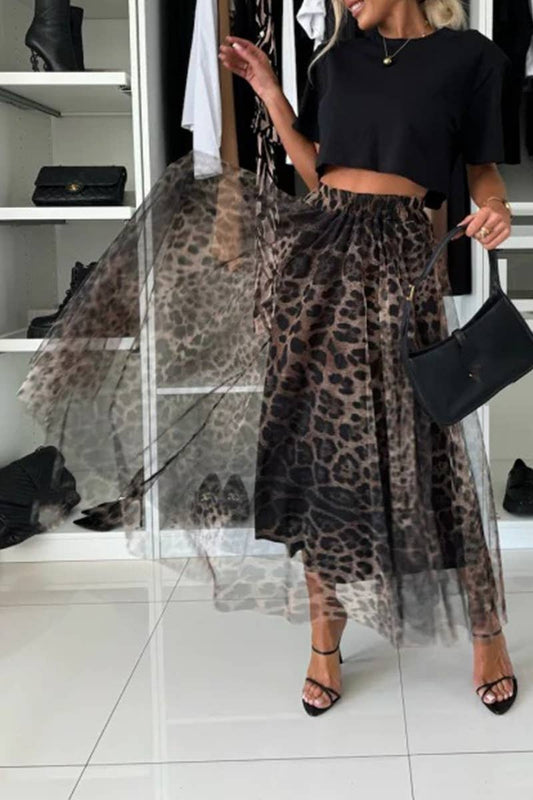 CWBLS0626_NEW LEOPARD PRINT ELASTIC WAIST SWING MESH SKIRT