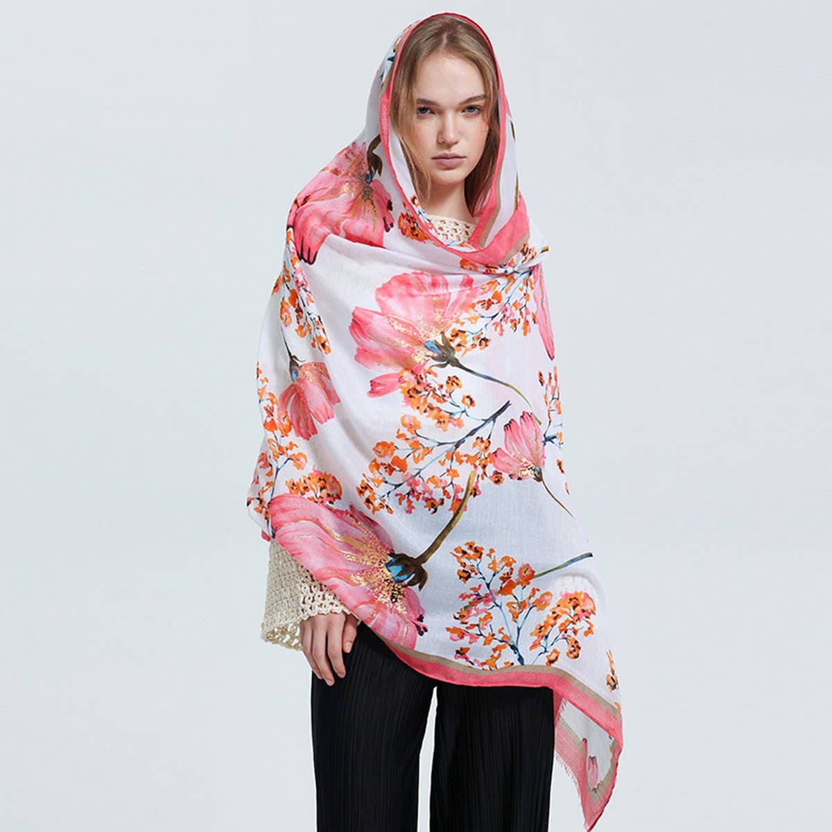 Satin Gold-Trimmed Scarf for Women ? Shawl