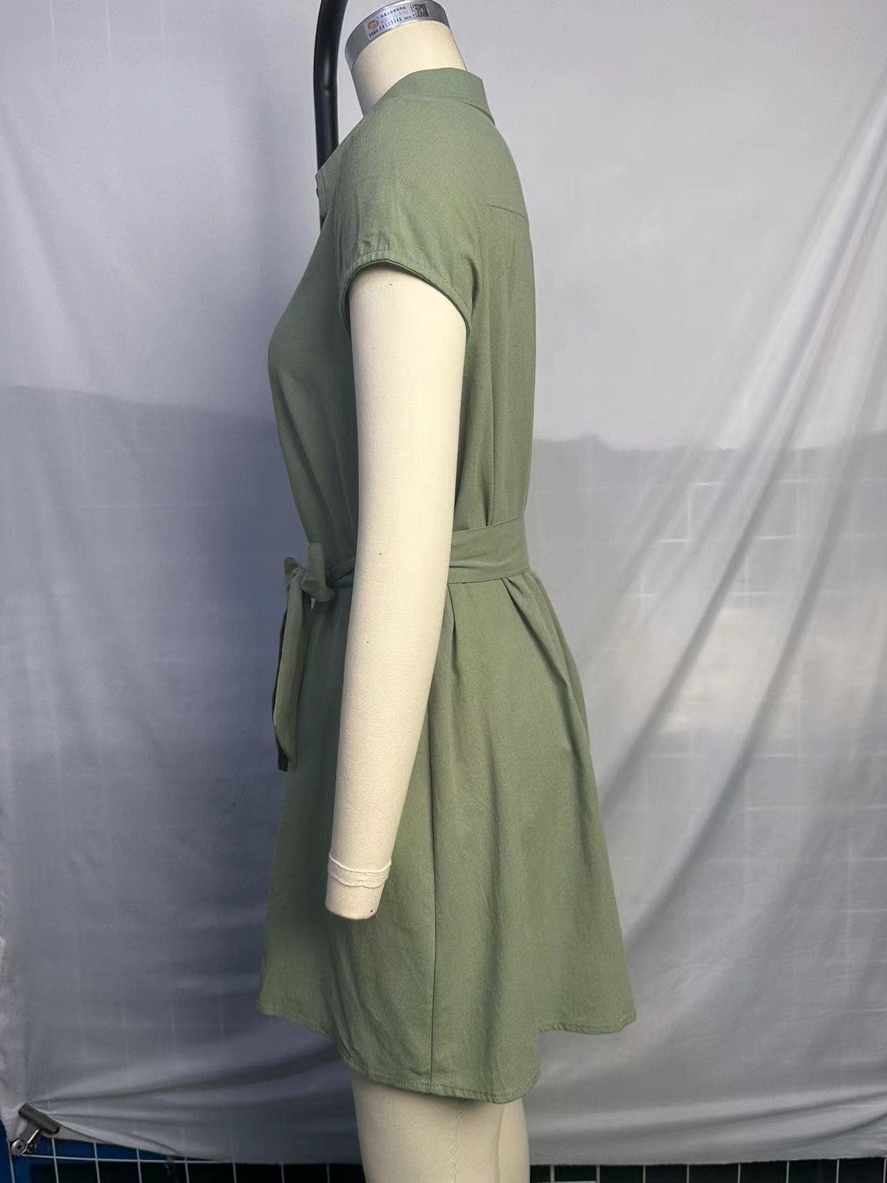 SINGLE-BREASTED SHORT-SLEEVED LAPEL SHORT DRESS