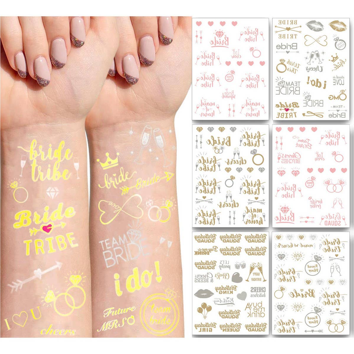 Rose Gold Bride Tattoos ? Metallic Party Stickers