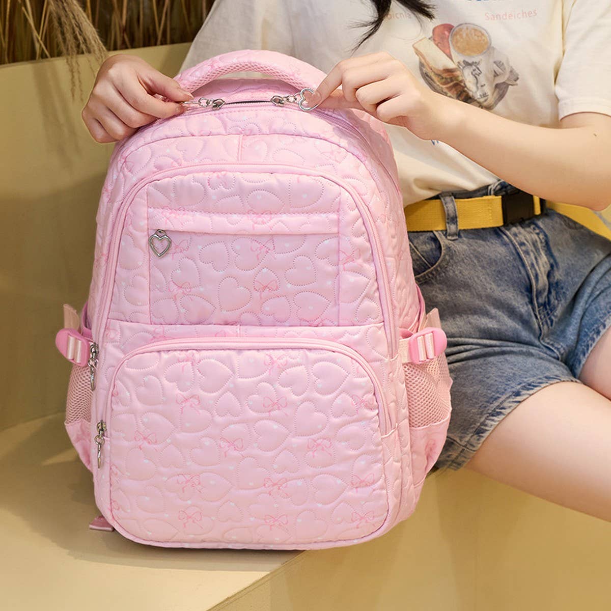 Backpacks for School Girls??œHeart Print 2-Piece Set_CWAB5393