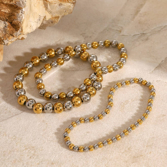 Designer Two-Tone Solid Bead Stretch Bracelet