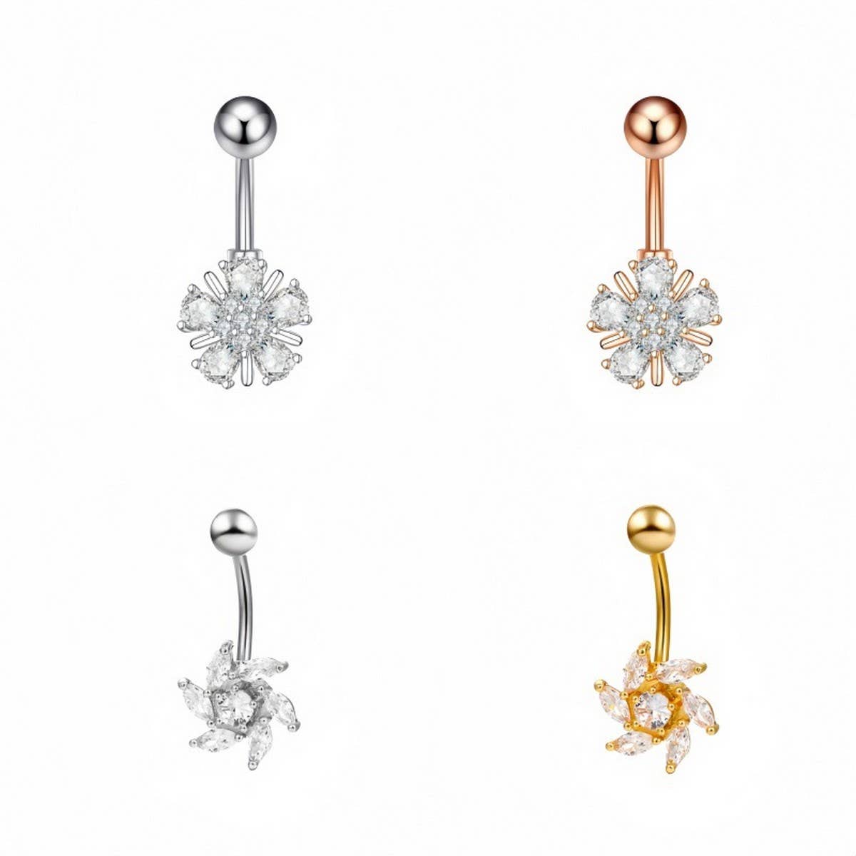 Hot Sale Brass CZ Snowflake Clover Navel Ring