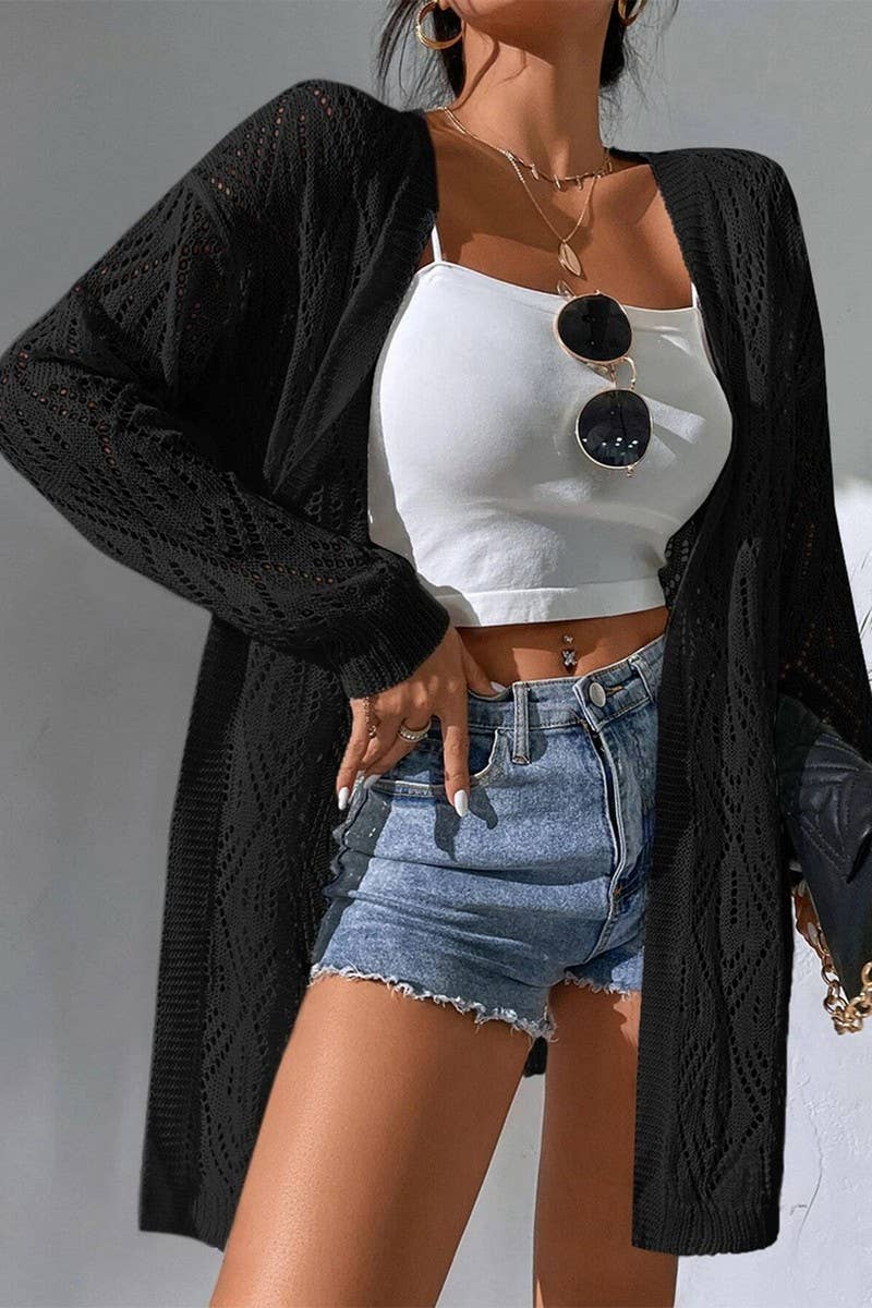 CWOCAL2284_SPRING AND AUTUMN CASUAL HOLLOW KNIT CARDIGAN