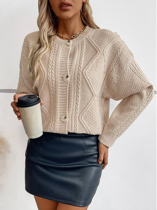 KNIT VINTAGE CREW-NECK LONG SLEEVE SWEATER JACKET
