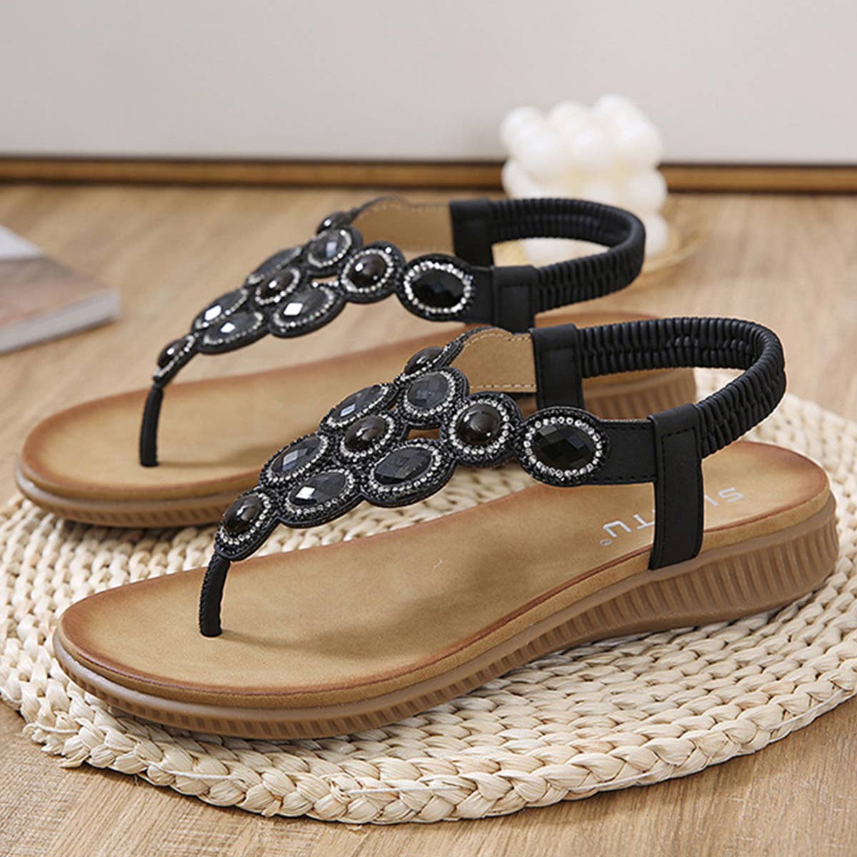 WOMENS FLIP FLOPS CRYSTAL JEWELED SANDALS SHOES