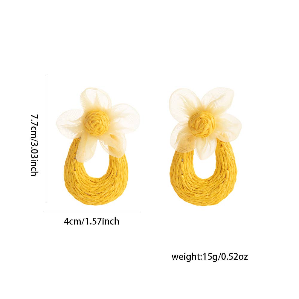 Floral Raffia Mesh Drop Earrings