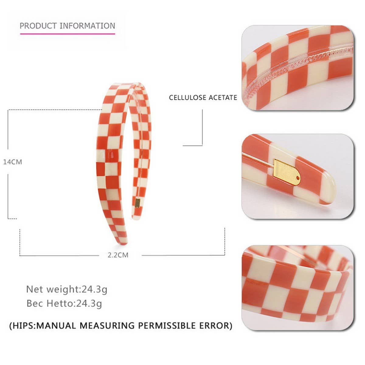 COLORFUL CHECKERED WIDE-BRIMMED HEADBAND HAIRPIN
