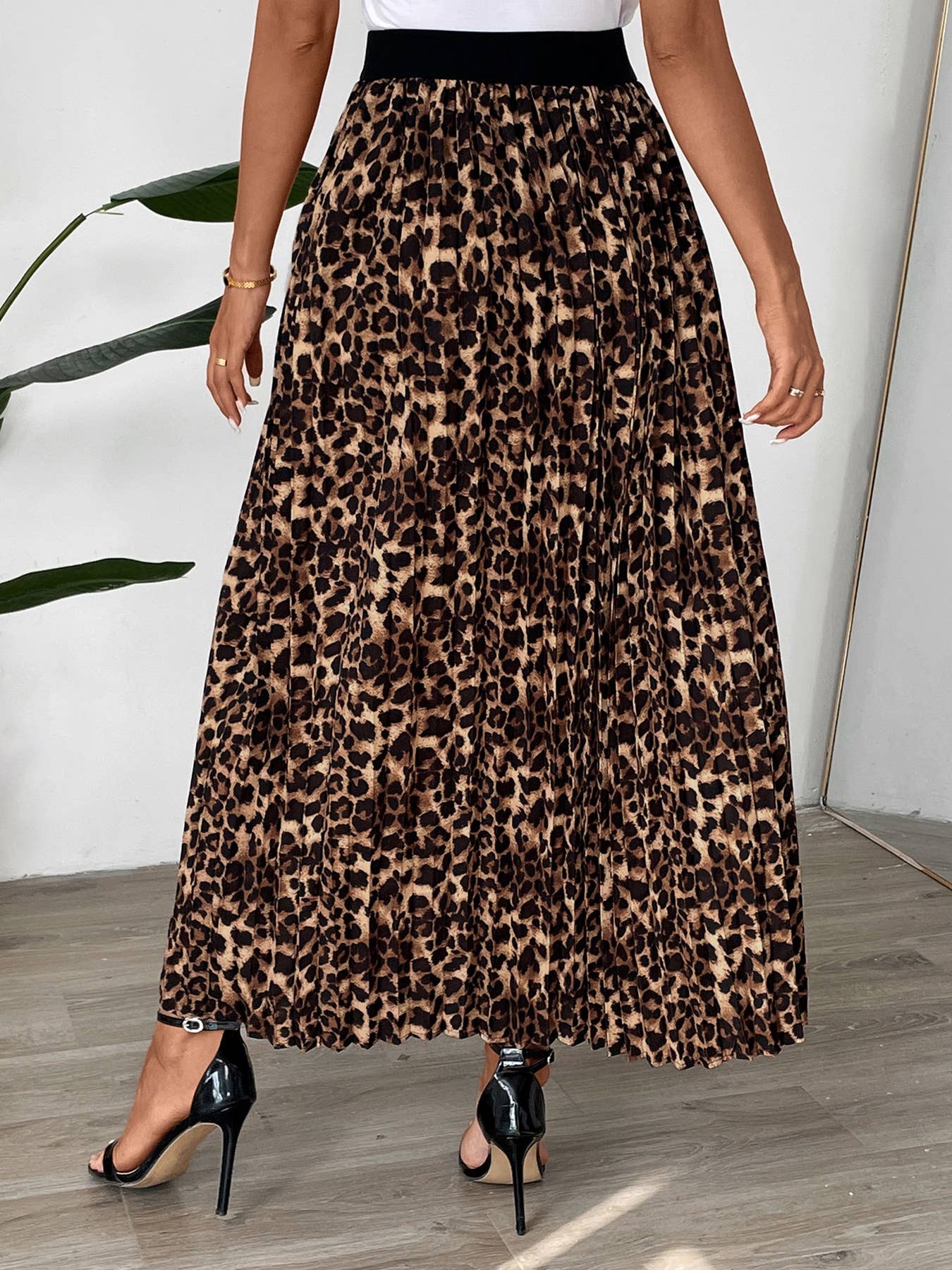 TEMPERAMENT COMMUTER LEOPARD PLEATED SKIRT