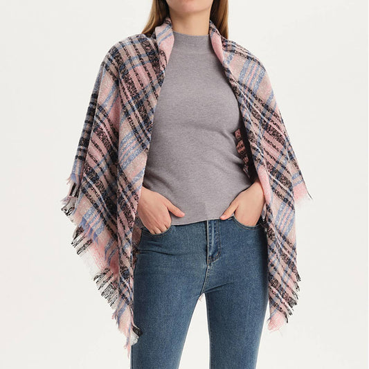 New Large Plaid Triangle Scarf - Spring to Winter