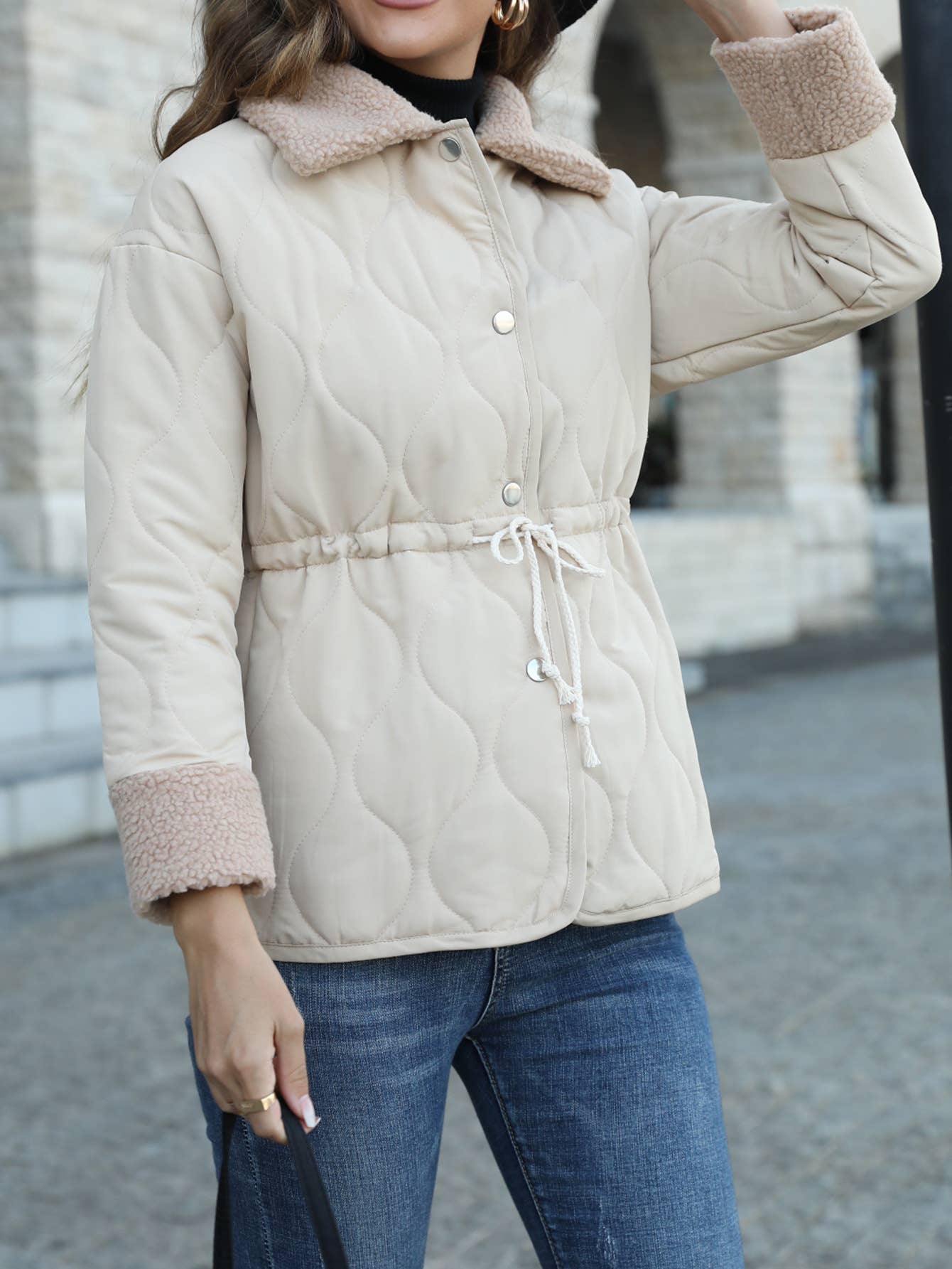 LAPEL COTTON-PADDED JACKET FUR COLLAR JACKET