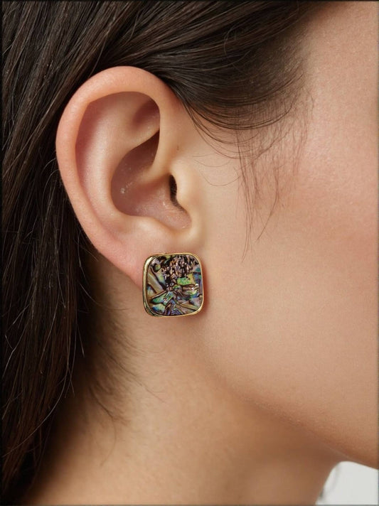 GEOMETRIC SQUARE ABALONE STUD EARRINGS