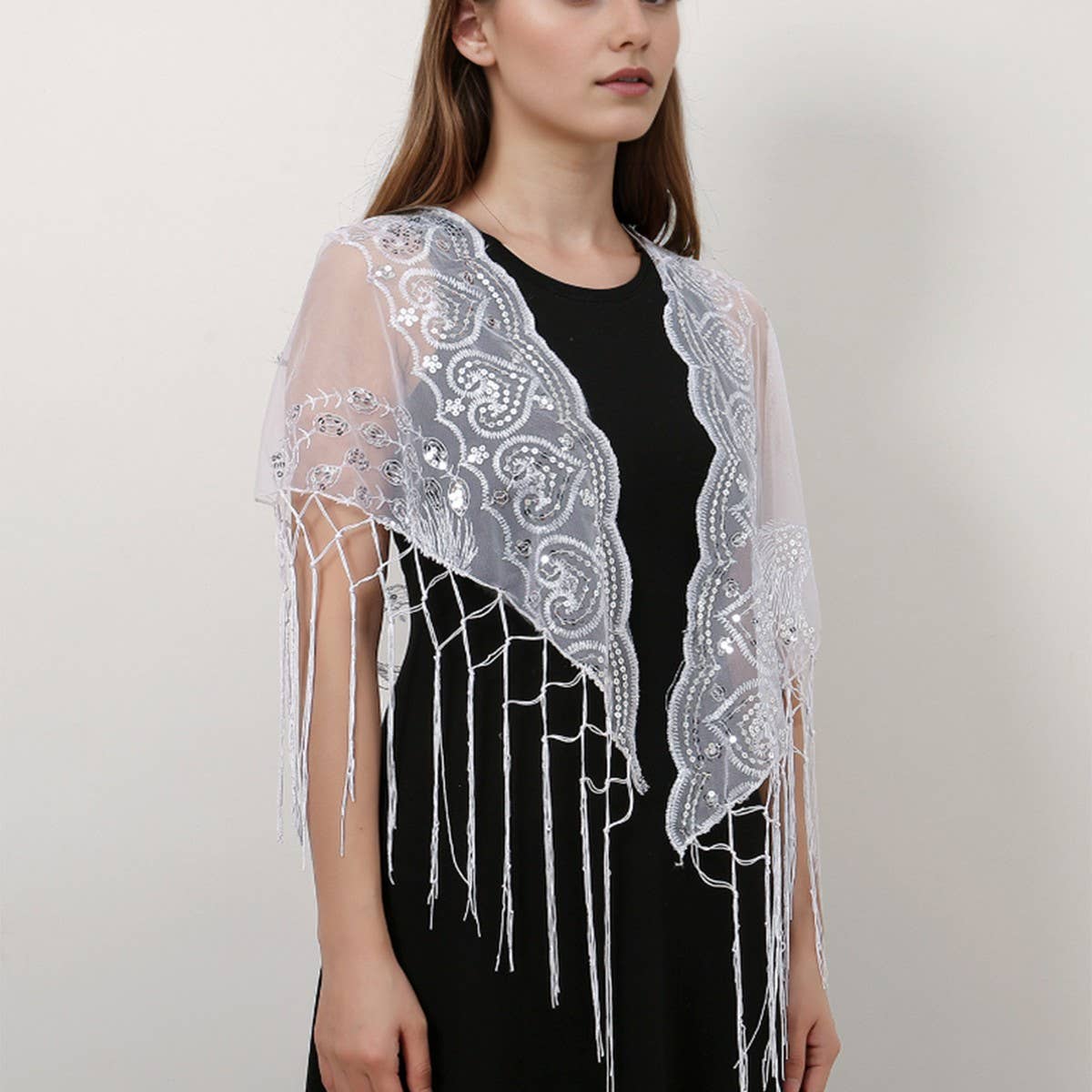 ETHNIC CLASSIC PEACOCK TASSEL TRIANGLE SHAWL