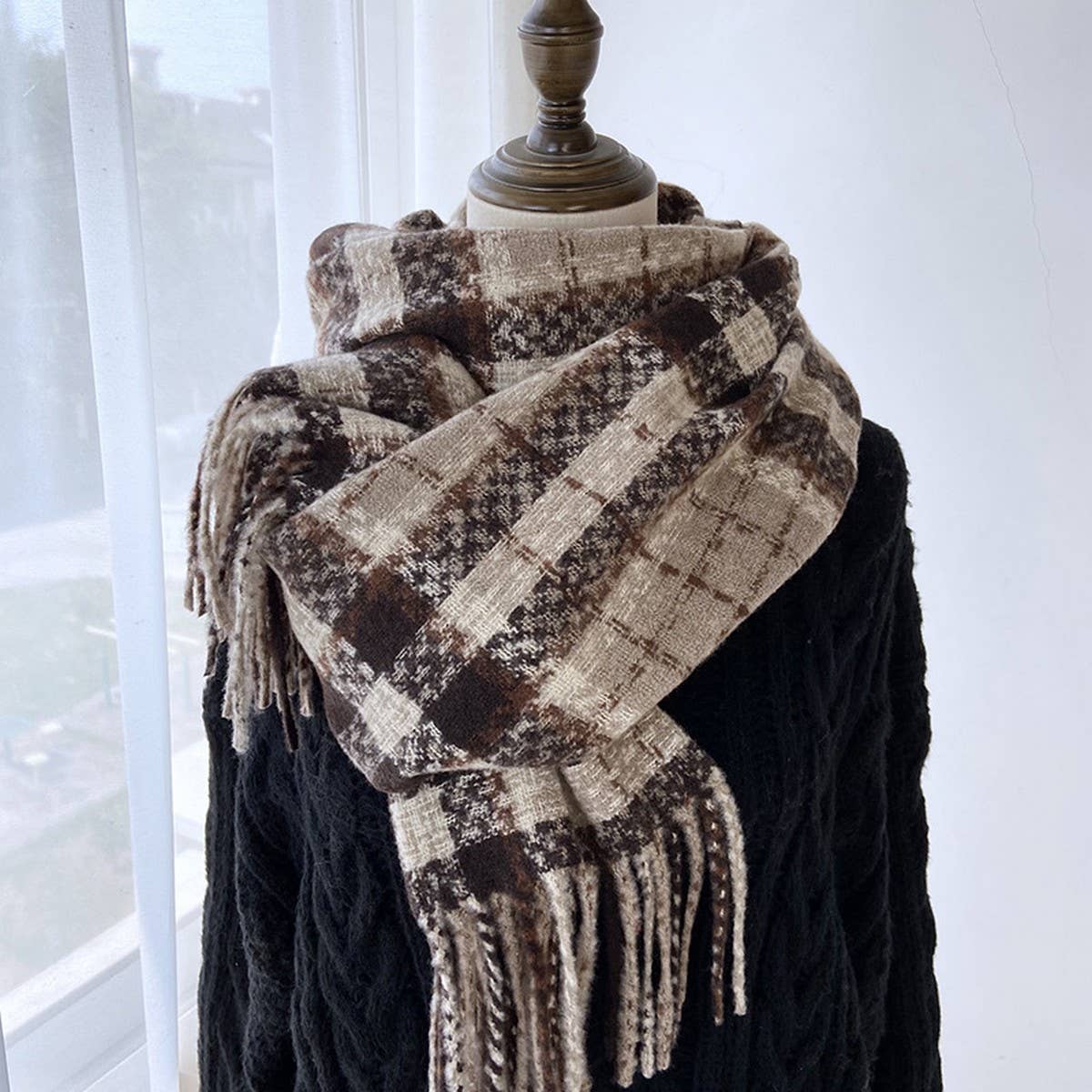 Plaid Tassel Scarf - Wrap for Students & Couples_CWASC1461