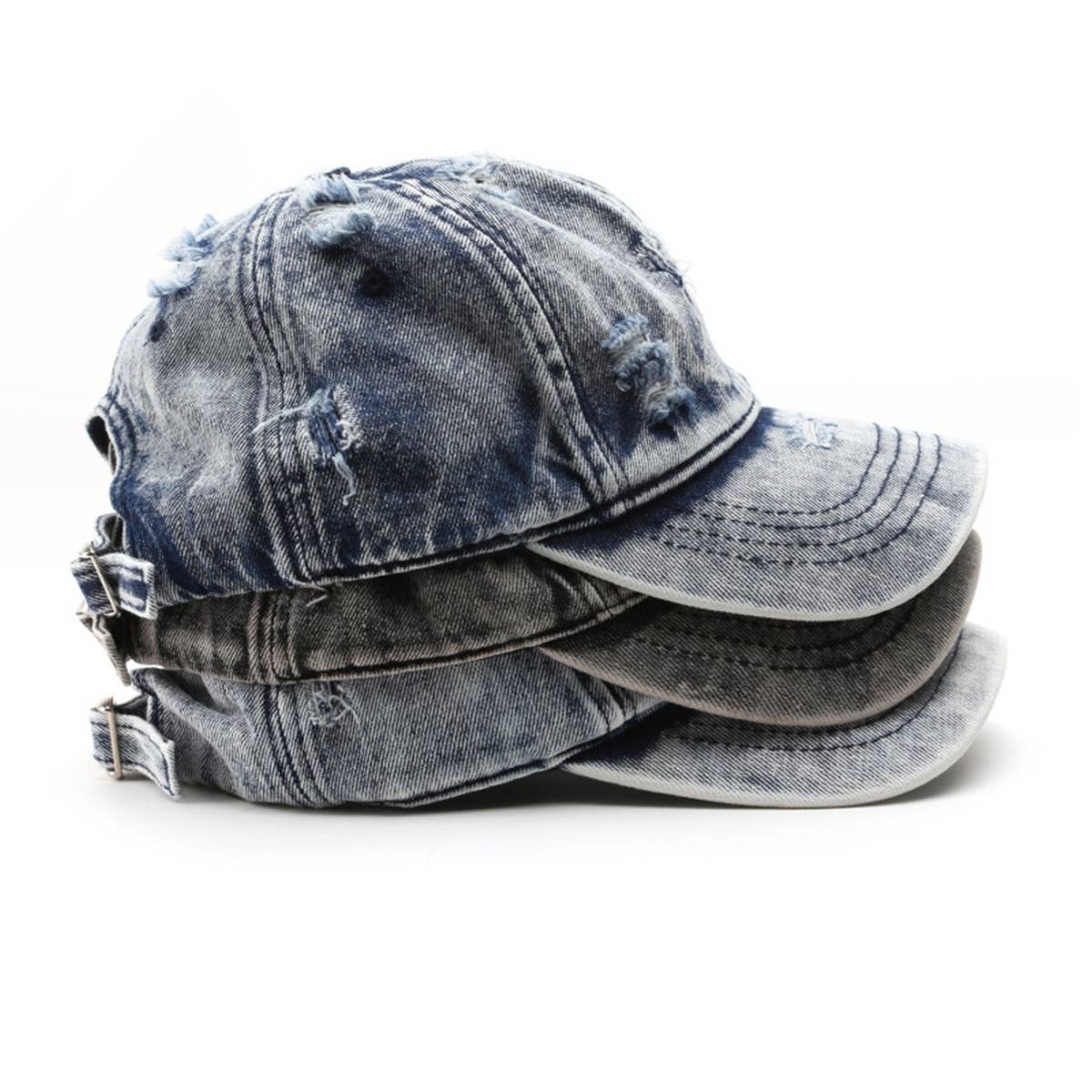 Washed Distressed White Denim Baseball Cap Outdoor_CWAH1855