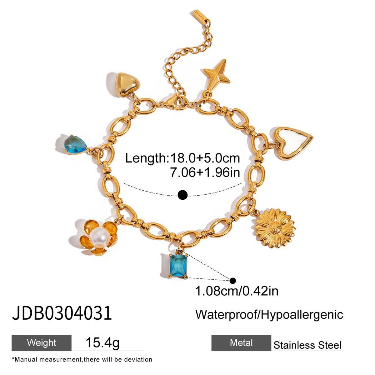 Vacation Pearl Heart & Flower Blue Bracelet