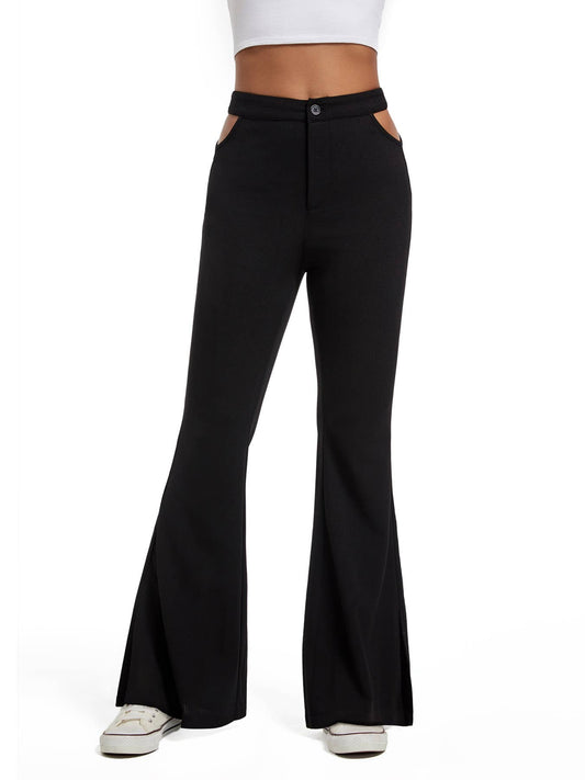Casual solid color bell bottoms with hollow micro slit