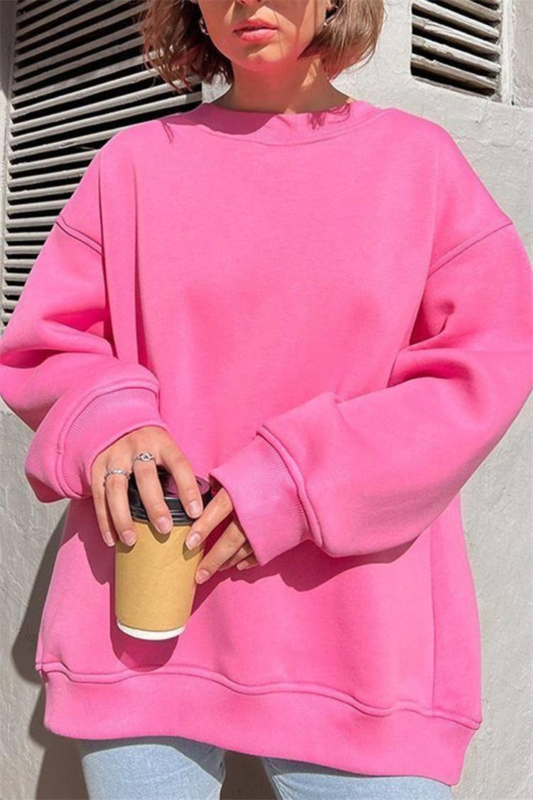 SOLID COLOR CREW NECK LOOSE FASHION HOODIE