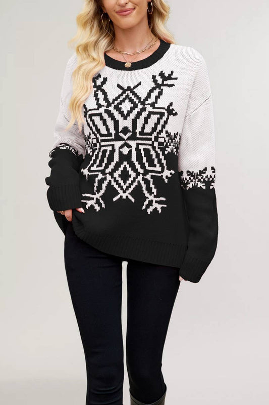CWOSWL07538_CHRISTMAS BIG SNOWFLAKE CASUAL KNITTED SWEATER