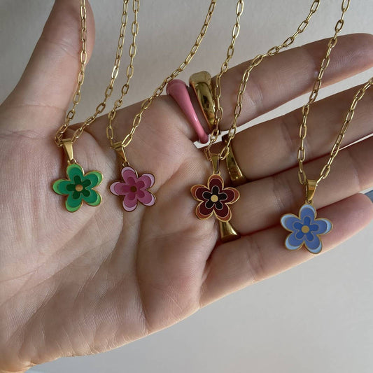FLOWER DROP OIL FLOWER PENDANT NECKLACE