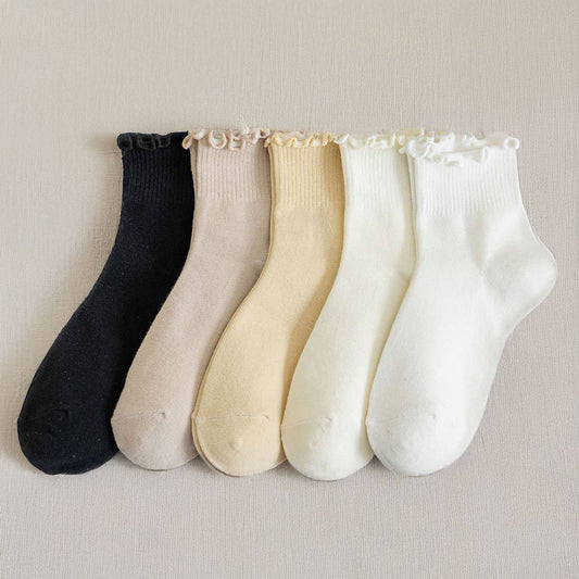 Womens Solid Color Ruffle Ankle Socks