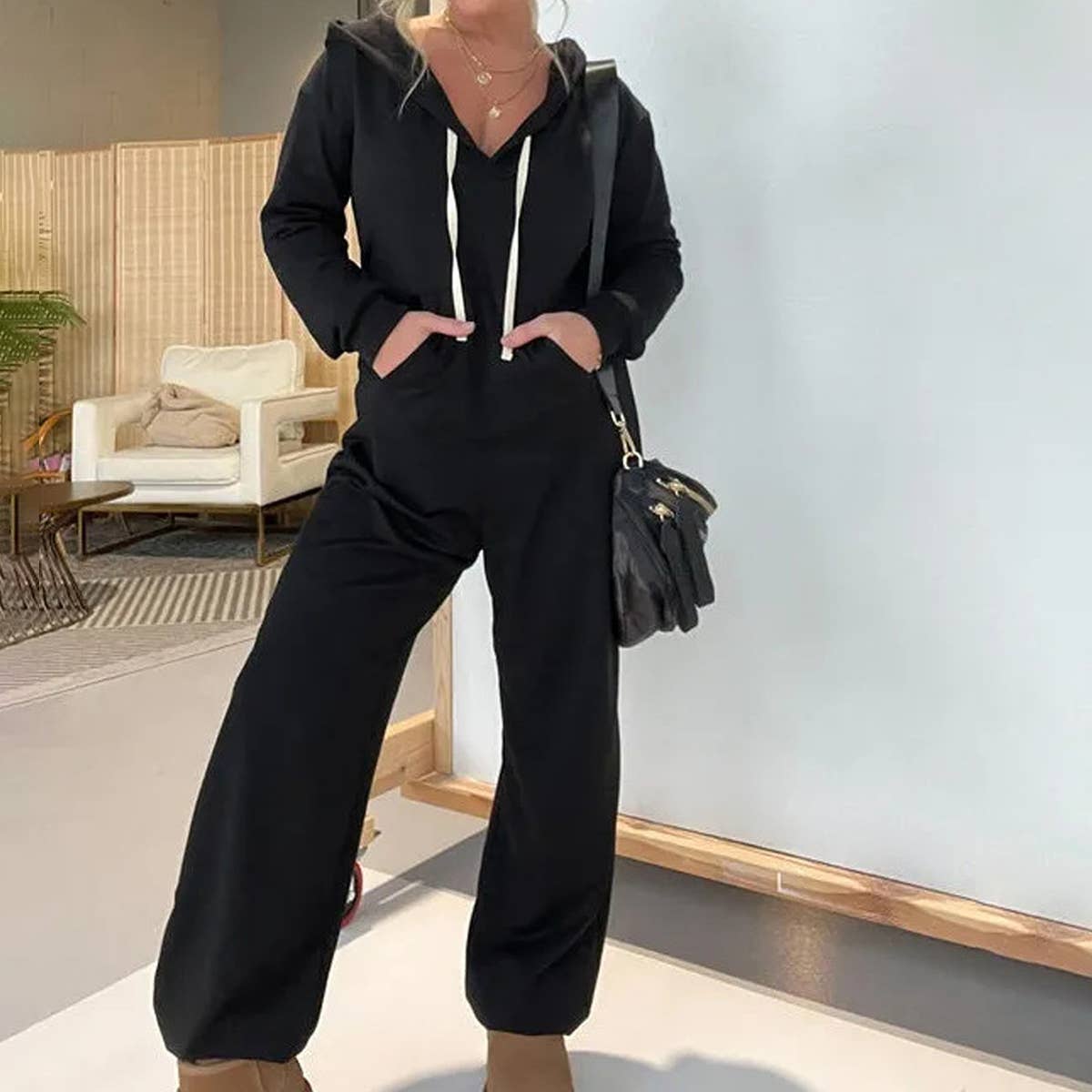 FASHION LONG SLEEVE V-NECK SOLID COLOR ONESIE