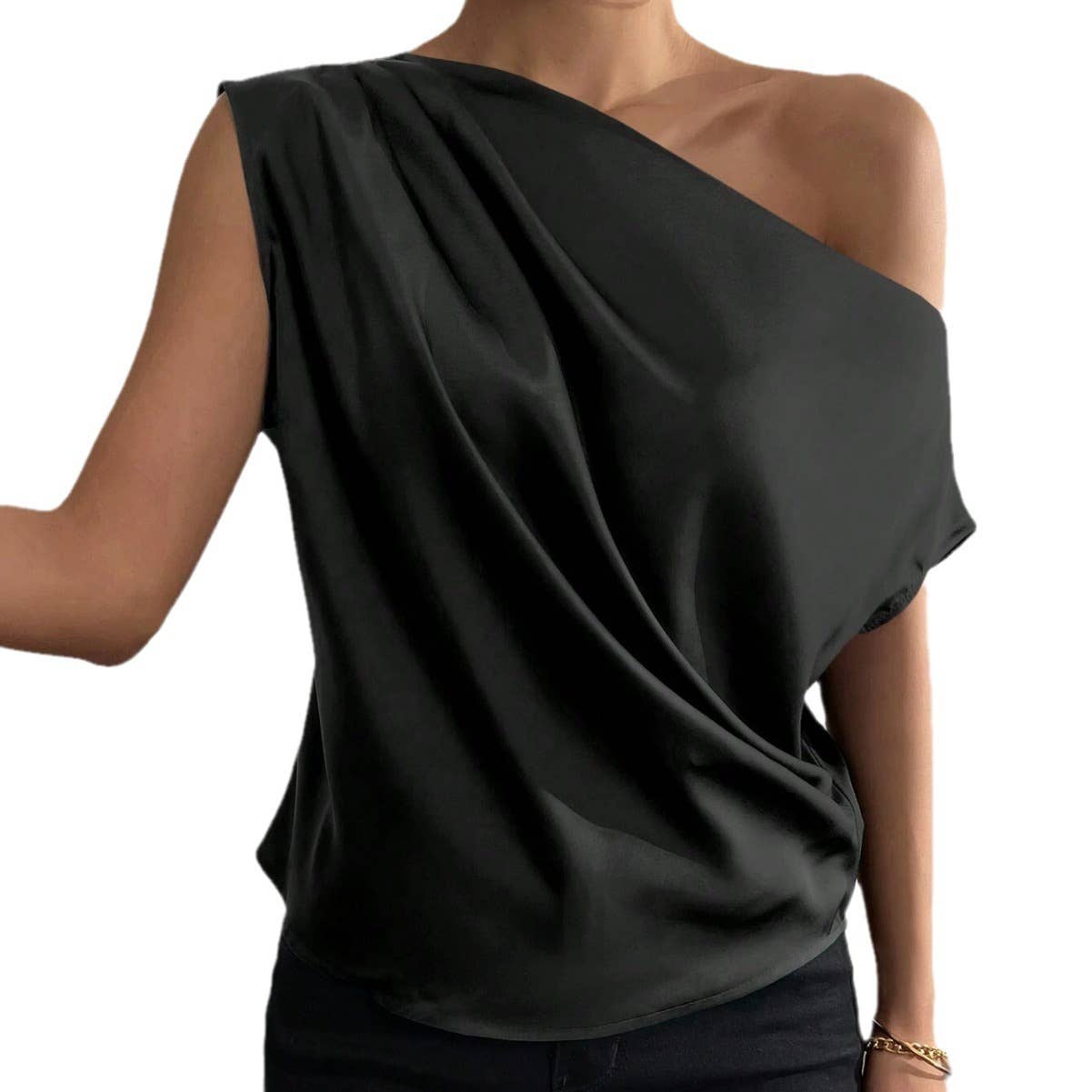 SKEW NECK ONE-SHOULDER ASYMMETRICAL BLOUSE