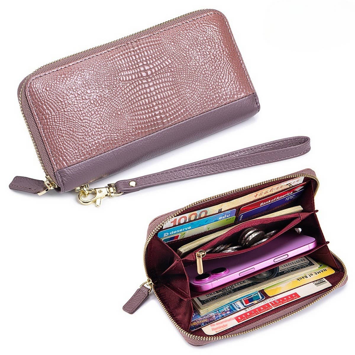 Women¡¯s Croc Leather Long Wallet ? Large Clutch_CUAB00402
