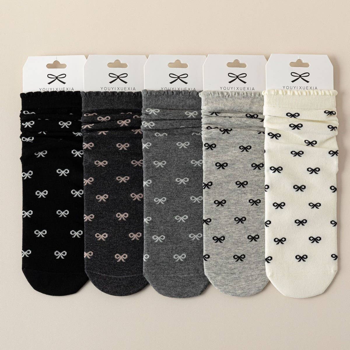 VERSATILE WOOD EAR LACE BOWKNOT MID-CALF SOCKS