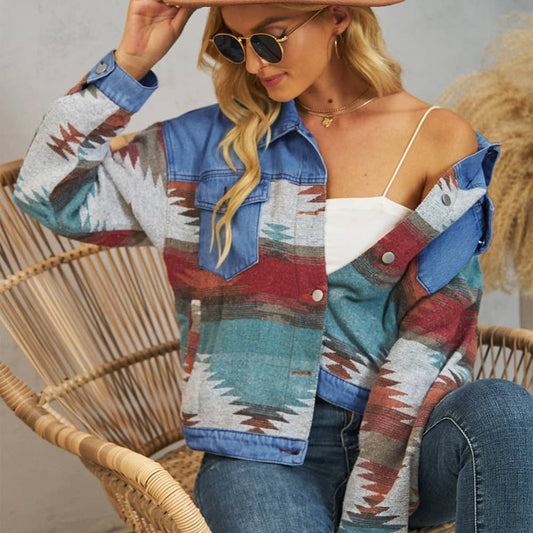 Washed and color-blocked denim jacket