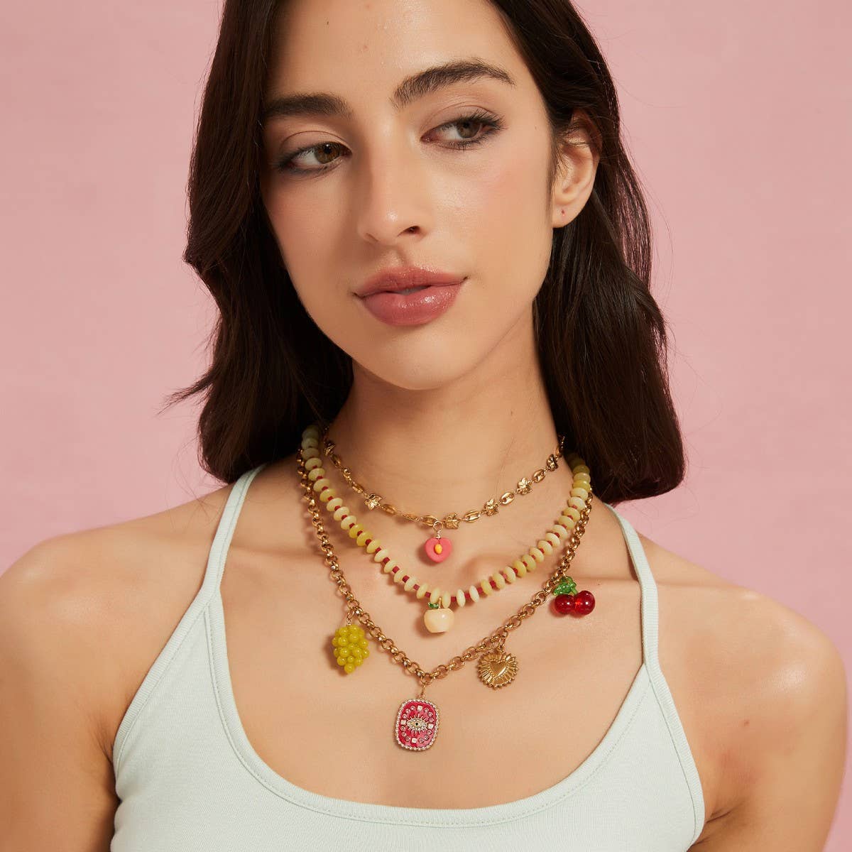 Trendy Titanium Steel Necklace with Fruit Charms