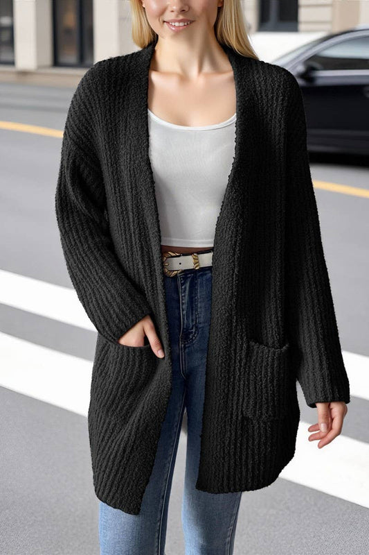 CWOSWL07394_WOMEN KNIT CARDIGAN SWEATER WITH POCKETS