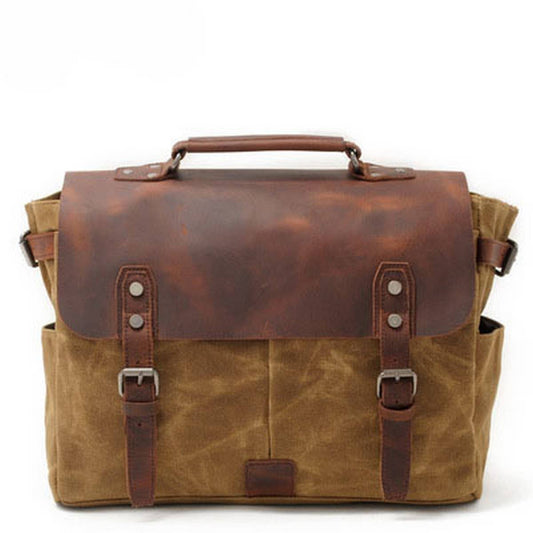 Men's Retro Waxed Canvas Leather Messenger Bag_CWAB5559
