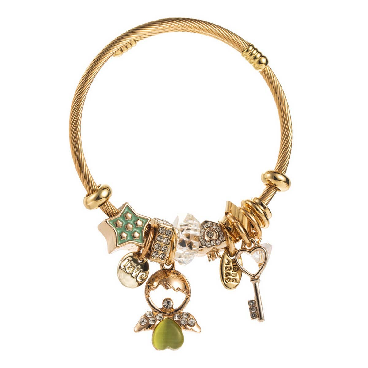 Angel & Key Charm Steel Bracelet for Women_CWMM8474