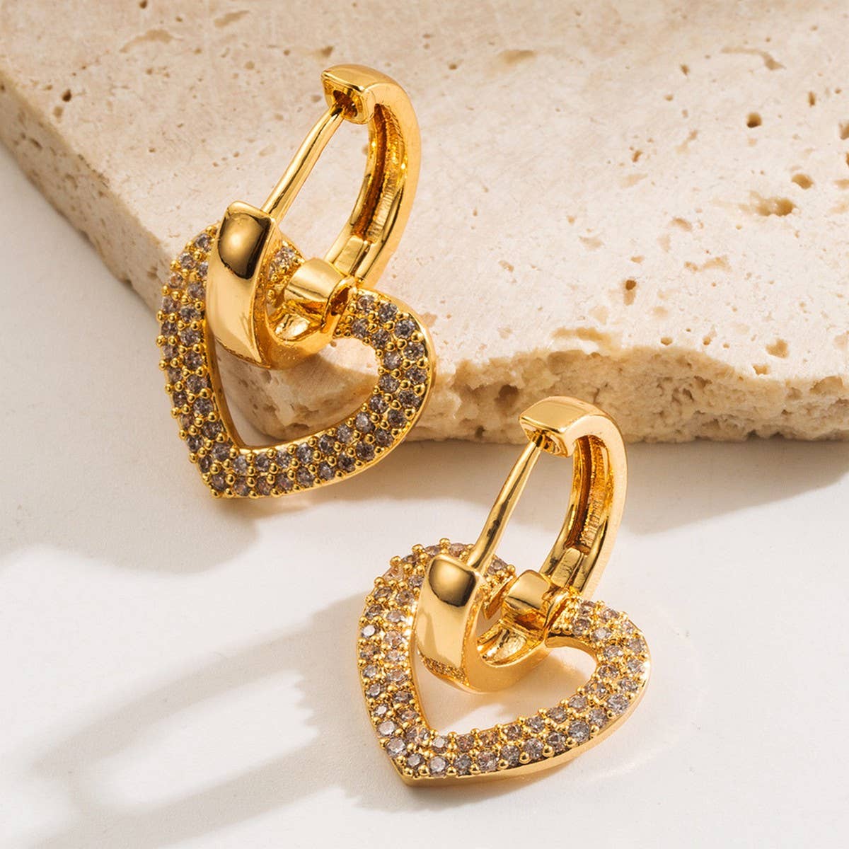 Heart-Shaped Zircon Hoop Earrings with Color Gems