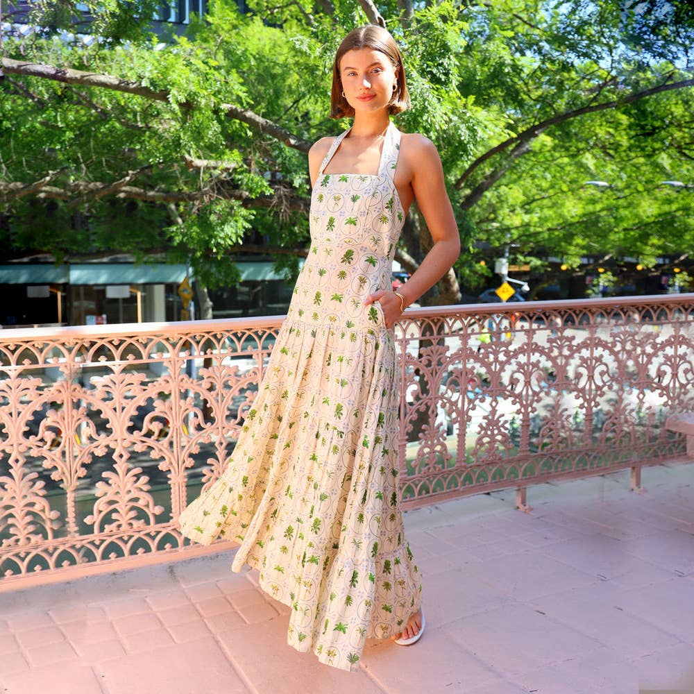 Sexy halter print sleeveless halter long dress