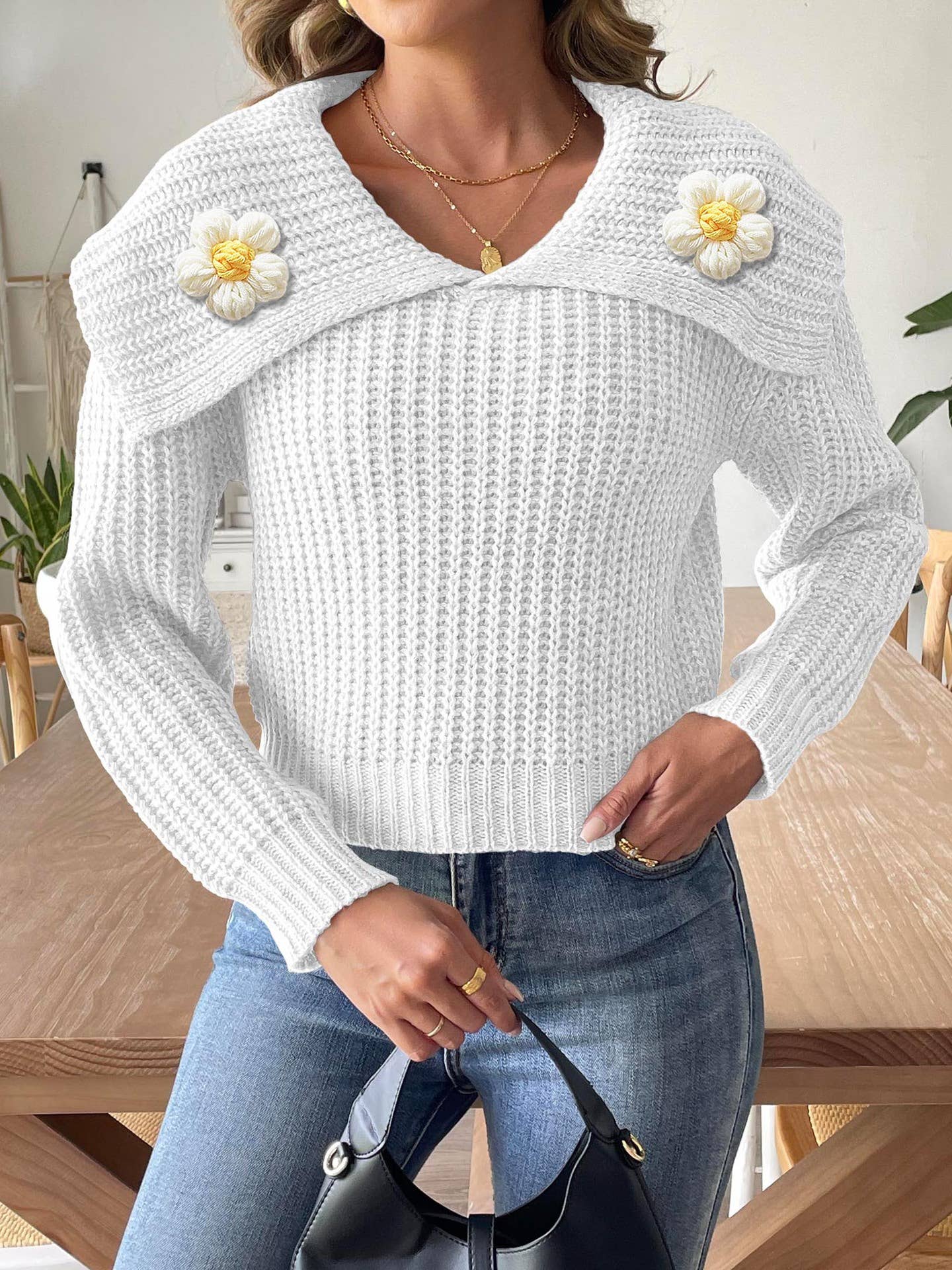 LARGE LAPEL HAND-CROCHETED PATCHWORK SWEATER