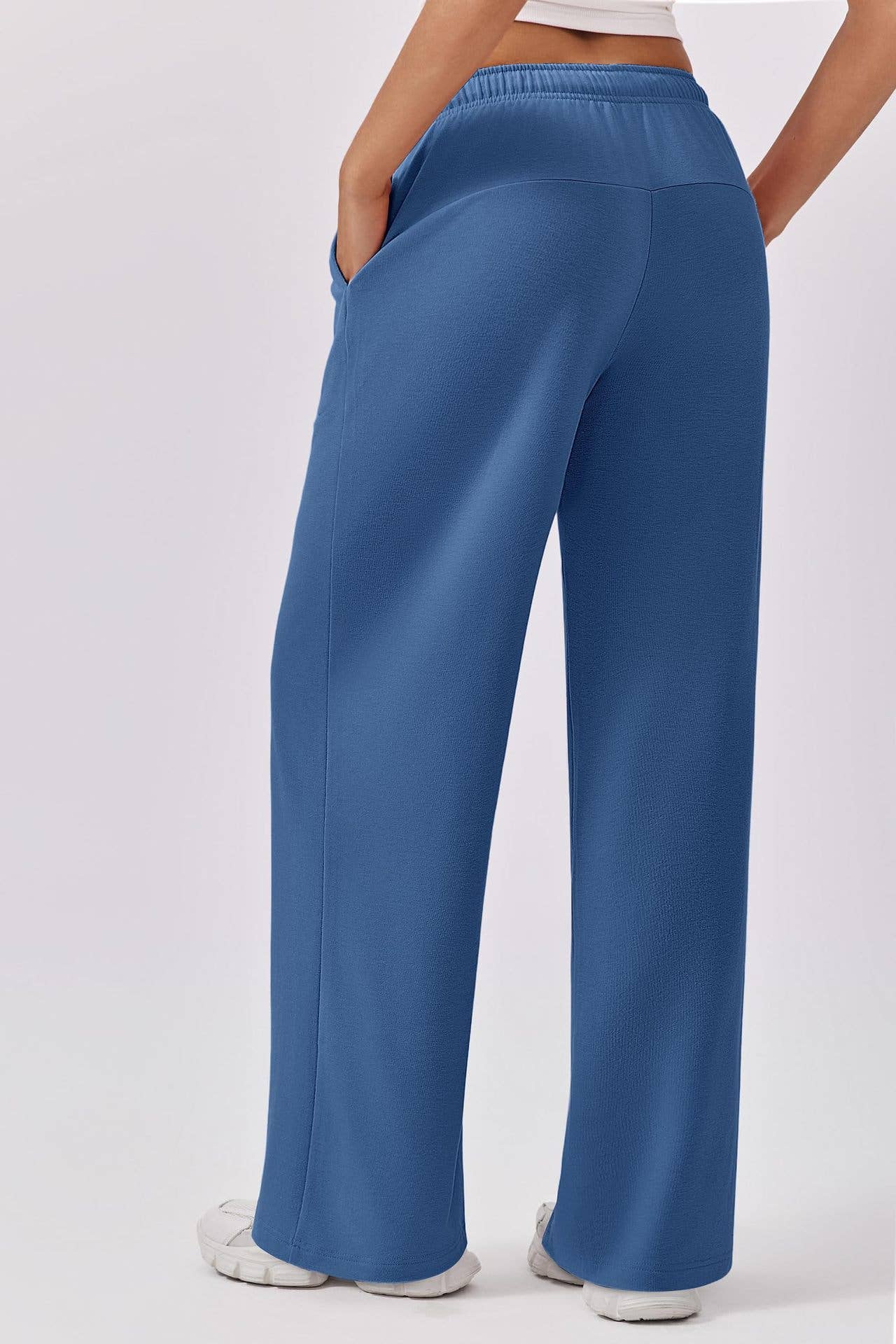 ELASTIC-WAIST CASUAL STRAIGHT LEG WIDE-LEG PANTS