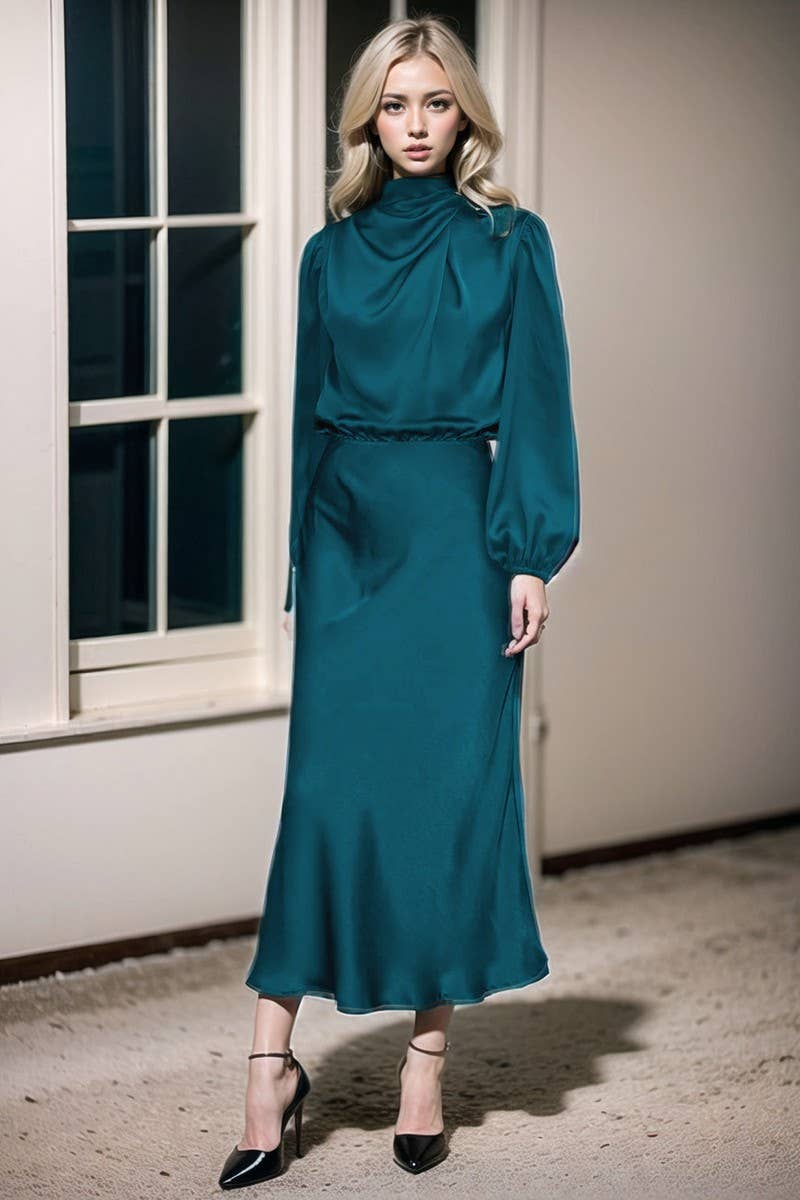 CWDMD3470_SATIN LANTERN SLEEVE EVENING DRESS