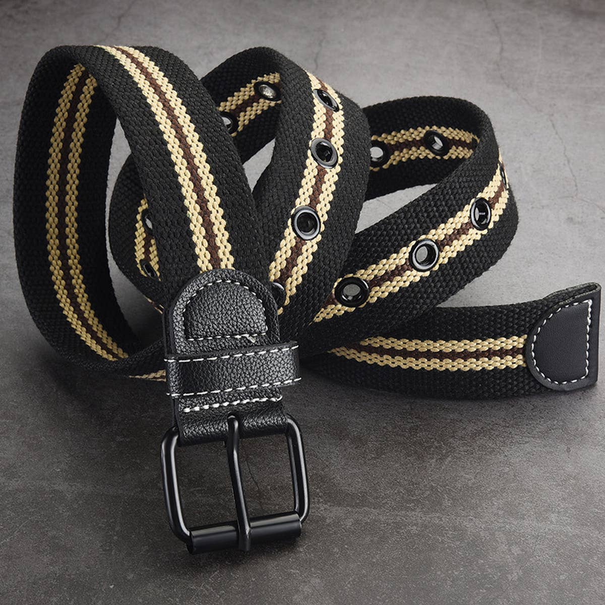 WOMEN CANVAS STRIPED HOLLOW AIR BELT_CWABE0595