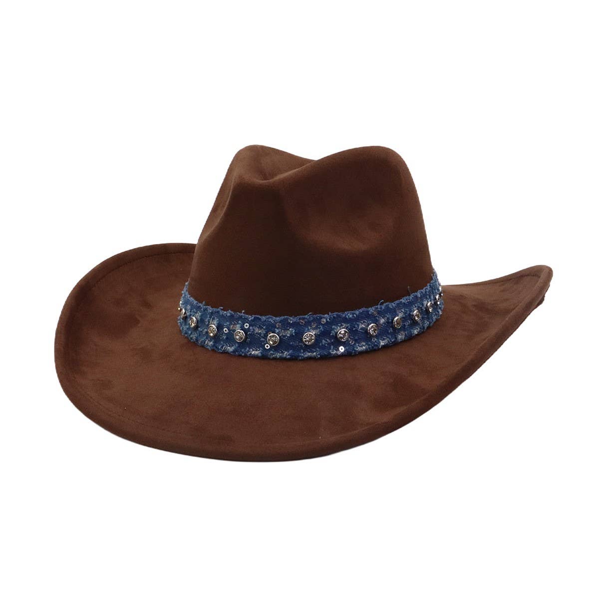 Unisex Suede Cowboy Hat with Leather Belt Detail_CWAH04494
