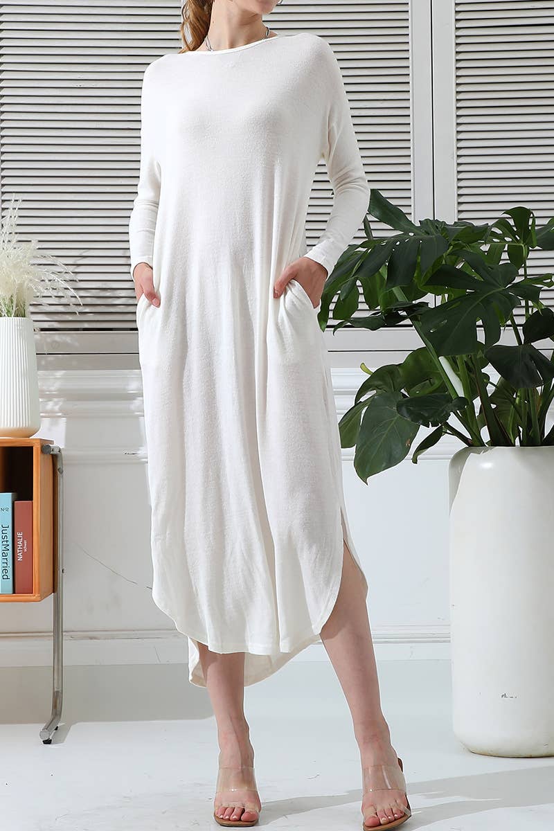 CWDMD546_ROUND NECK SOFT AND WARM SWEATER KNIT TUNIC DRESS