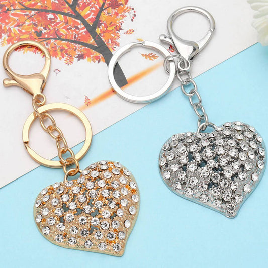 FASHIONABLE HEART-SHAPED CRYSTAL KEYCHAIN PENDANT