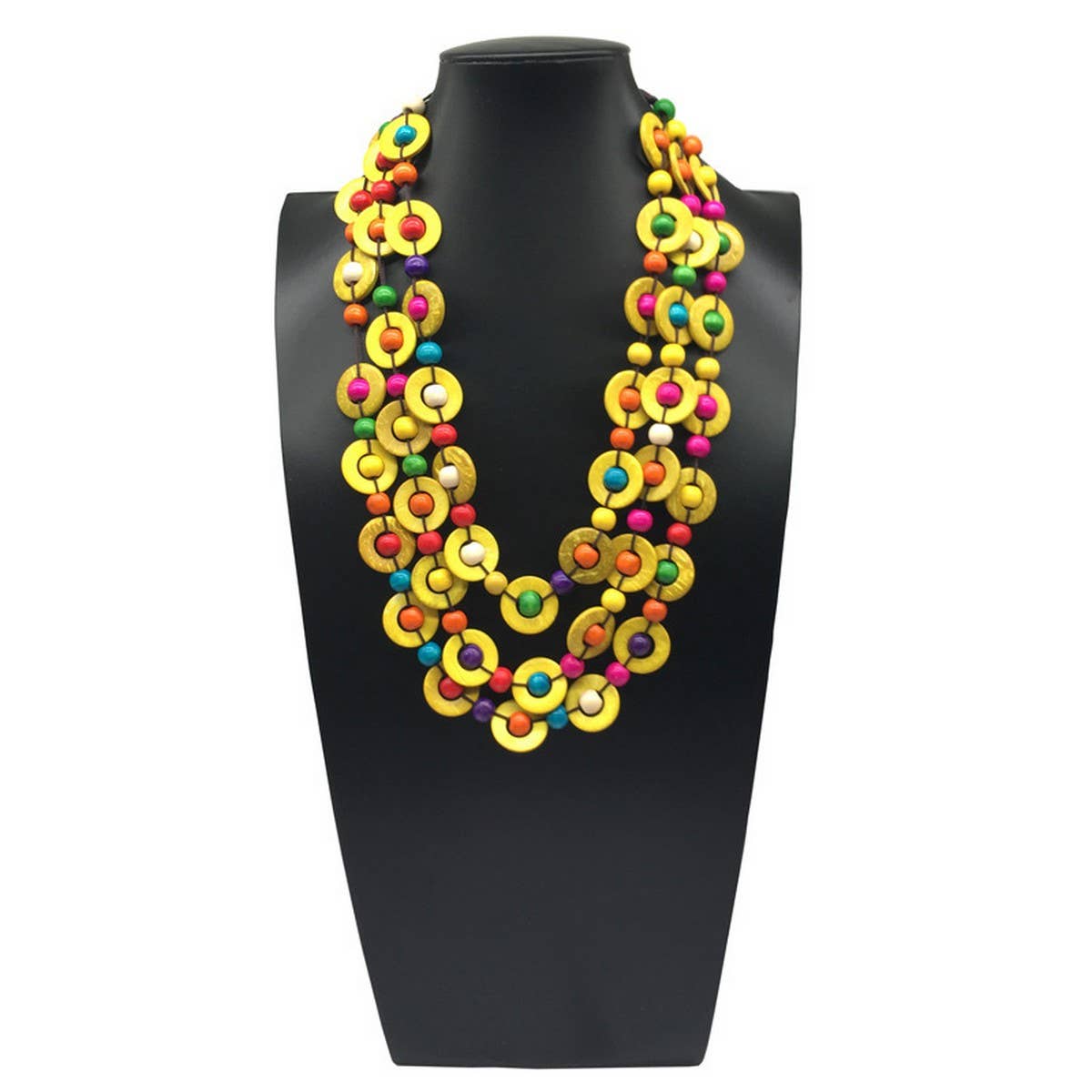 HAND-WOVEN COCONUT SHELL ROUND WOODEN BEAD NECKLACE