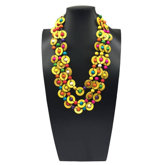 HAND-WOVEN COCONUT SHELL ROUND WOODEN BEAD NECKLACE